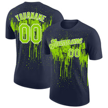Загрузить изображение в средство просмотра галереи, Custom Navy Neon Green-White Dripping Splatter Paint Performance T-Shirt