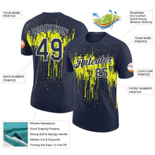 Load image into Gallery viewer, Custom Navy Neon Yellow-White Dripping Splatter Paint Performance T-Shirt