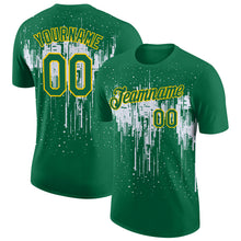 Load image into Gallery viewer, Custom Kelly Green White-Yellow Dripping Splatter Paint Performance T-Shirt