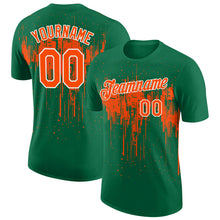 Laden Sie das Bild in den Galerie-Viewer, Custom Kelly Green Orange-White Dripping Splatter Paint Performance T-Shirt