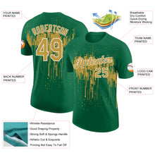 Загрузить изображение в средство просмотра галереи, Custom Kelly Green Old Gold-White Dripping Splatter Paint Performance T-Shirt