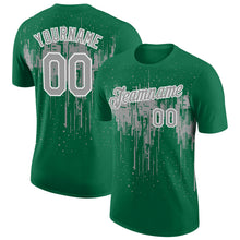 Загрузить изображение в средство просмотра галереи, Custom Kelly Green Gray-White Dripping Splatter Paint Performance T-Shirt