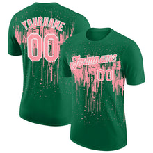 Laden Sie das Bild in den Galerie-Viewer, Custom Kelly Green Medium Pink-White Dripping Splatter Paint Performance T-Shirt