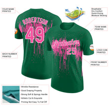 Загрузить изображение в средство просмотра галереи, Custom Kelly Green Pink-White Dripping Splatter Paint Performance T-Shirt