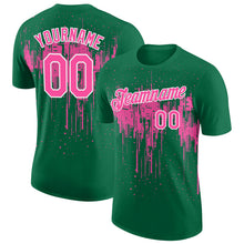 Загрузить изображение в средство просмотра галереи, Custom Kelly Green Pink-White Dripping Splatter Paint Performance T-Shirt