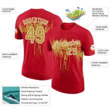 Laden Sie das Bild in den Galerie-Viewer, Custom Red Old Gold-White Dripping Splatter Paint Performance T-Shirt