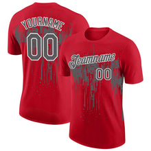 Load image into Gallery viewer, Custom Red Steel Gray-White Dripping Splatter Paint Performance T-Shirt