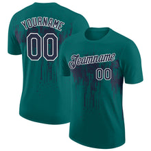 Загрузить изображение в средство просмотра галереи, Custom Teal Navy-White Dripping Splatter Paint Performance T-Shirt