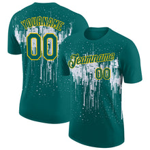 Laden Sie das Bild in den Galerie-Viewer, Custom Teal White-Yellow Dripping Splatter Paint Performance T-Shirt