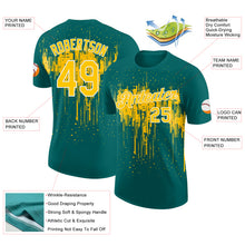 Laden Sie das Bild in den Galerie-Viewer, Custom Teal Yellow-White Dripping Splatter Paint Performance T-Shirt