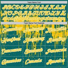 Laden Sie das Bild in den Galerie-Viewer, Custom Teal Yellow-White Dripping Splatter Paint Performance T-Shirt