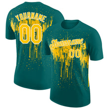 Laden Sie das Bild in den Galerie-Viewer, Custom Teal Yellow-White Dripping Splatter Paint Performance T-Shirt