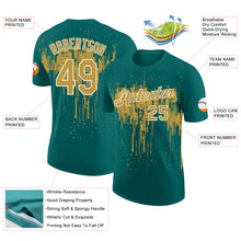 Загрузить изображение в средство просмотра галереи, Custom Teal Old Gold-White Dripping Splatter Paint Performance T-Shirt
