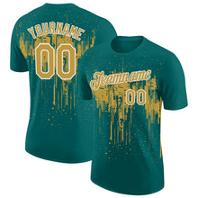 Загрузить изображение в средство просмотра галереи, Custom Teal Old Gold-White Dripping Splatter Paint Performance T-Shirt
