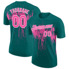Laden Sie das Bild in den Galerie-Viewer, Custom Teal Pink-White Dripping Splatter Paint Performance T-Shirt