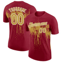 Load image into Gallery viewer, Custom Crimson Old Gold-White Dripping Splatter Paint Performance T-Shirt