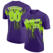 Charger l'image dans la galerie, Custom Purple Neon Green-White Dripping Splatter Paint Performance T-Shirt