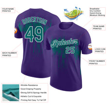 Laden Sie das Bild in den Galerie-Viewer, Custom Purple Teal-White Dripping Splatter Paint Performance T-Shirt