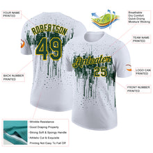Laden Sie das Bild in den Galerie-Viewer, Custom White Green-Yellow Dripping Splatter Paint Performance T-Shirt