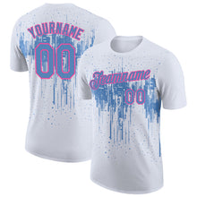 Load image into Gallery viewer, Custom White Light Blue-Pink Dripping Splatter Paint Performance T-Shirt