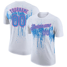Загрузить изображение в средство просмотра галереи, Custom White Powder Blue-Pink Dripping Splatter Paint Performance T-Shirt