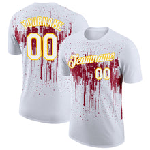 Charger l'image dans la galerie, Custom White Crimson-Yellow Dripping Splatter Paint Performance T-Shirt