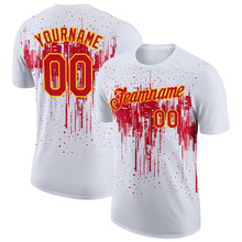 Load image into Gallery viewer, Custom White Red-Yellow Dripping Splatter Paint Performance T-Shirt