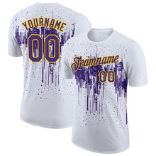 Charger l'image dans la galerie, Custom White Purple-Yellow Dripping Splatter Paint Performance T-Shirt
