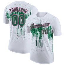 Load image into Gallery viewer, Custom White Kelly Green-Pink Dripping Splatter Paint Performance T-Shirt