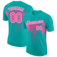 Load image into Gallery viewer, Custom Aqua Pink-White Dripping Splatter Paint Performance T-Shirt