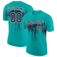 Charger l'image dans la galerie, Custom Aqua Navy-White Dripping Splatter Paint Performance T-Shirt