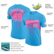 Load image into Gallery viewer, Custom Sky Blue Pink-White Dripping Splatter Paint Performance T-Shirt