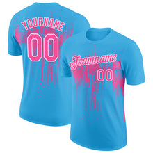 Load image into Gallery viewer, Custom Sky Blue Pink-White Dripping Splatter Paint Performance T-Shirt