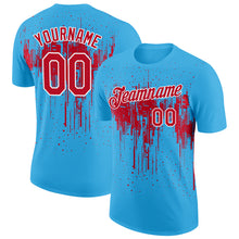 Load image into Gallery viewer, Custom Sky Blue Red-White Dripping Splatter Paint Performance T-Shirt
