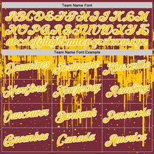 Laden Sie das Bild in den Galerie-Viewer, Custom Burgundy Yellow-White Dripping Splatter Paint Performance T-Shirt