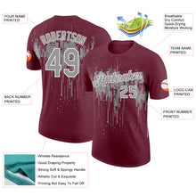 Laden Sie das Bild in den Galerie-Viewer, Custom Burgundy Gray-White Dripping Splatter Paint Performance T-Shirt