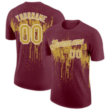 Laden Sie das Bild in den Galerie-Viewer, Custom Burgundy Old Gold-White Dripping Splatter Paint Performance T-Shirt