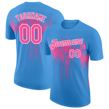 Load image into Gallery viewer, Custom Powder Blue Pink-White Dripping Splatter Paint Performance T-Shirt