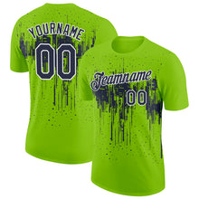Laden Sie das Bild in den Galerie-Viewer, Custom Neon Green Navy-White Dripping Splatter Paint Performance T-Shirt