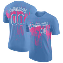 Charger l'image dans la galerie, Custom Light Blue Pink-White Dripping Splatter Paint Performance T-Shirt