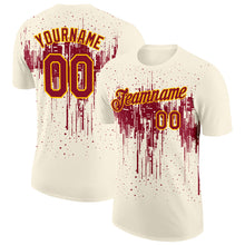 Laden Sie das Bild in den Galerie-Viewer, Custom Cream Crimson-Yellow Dripping Splatter Paint Performance T-Shirt