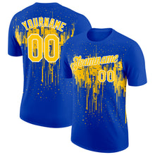 Load image into Gallery viewer, Custom Thunder Blue Yellow-White Dripping Splatter Paint Performance T-Shirt