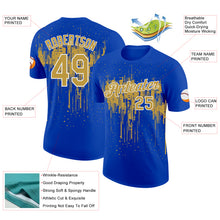 Load image into Gallery viewer, Custom Thunder Blue Old Gold-White Dripping Splatter Paint Performance T-Shirt