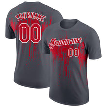 Load image into Gallery viewer, Custom Steel Gray Red-White Dripping Splatter Paint Performance T-Shirt