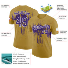 Laden Sie das Bild in den Galerie-Viewer, Custom Old Gold Purple-White Dripping Splatter Paint Performance T-Shirt