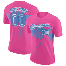 Laden Sie das Bild in den Galerie-Viewer, Custom Pink Light Blue-White Dripping Splatter Paint Performance T-Shirt