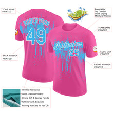 Load image into Gallery viewer, Custom Pink Sky Blue-White Dripping Splatter Paint Performance T-Shirt