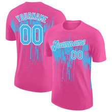 Load image into Gallery viewer, Custom Pink Sky Blue-White Dripping Splatter Paint Performance T-Shirt