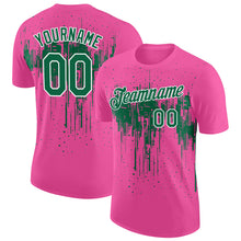 Charger l'image dans la galerie, Custom Pink Kelly Green-White Dripping Splatter Paint Performance T-Shirt
