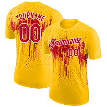 Laden Sie das Bild in den Galerie-Viewer, Custom Yellow Red-White Dripping Splatter Paint Performance T-Shirt